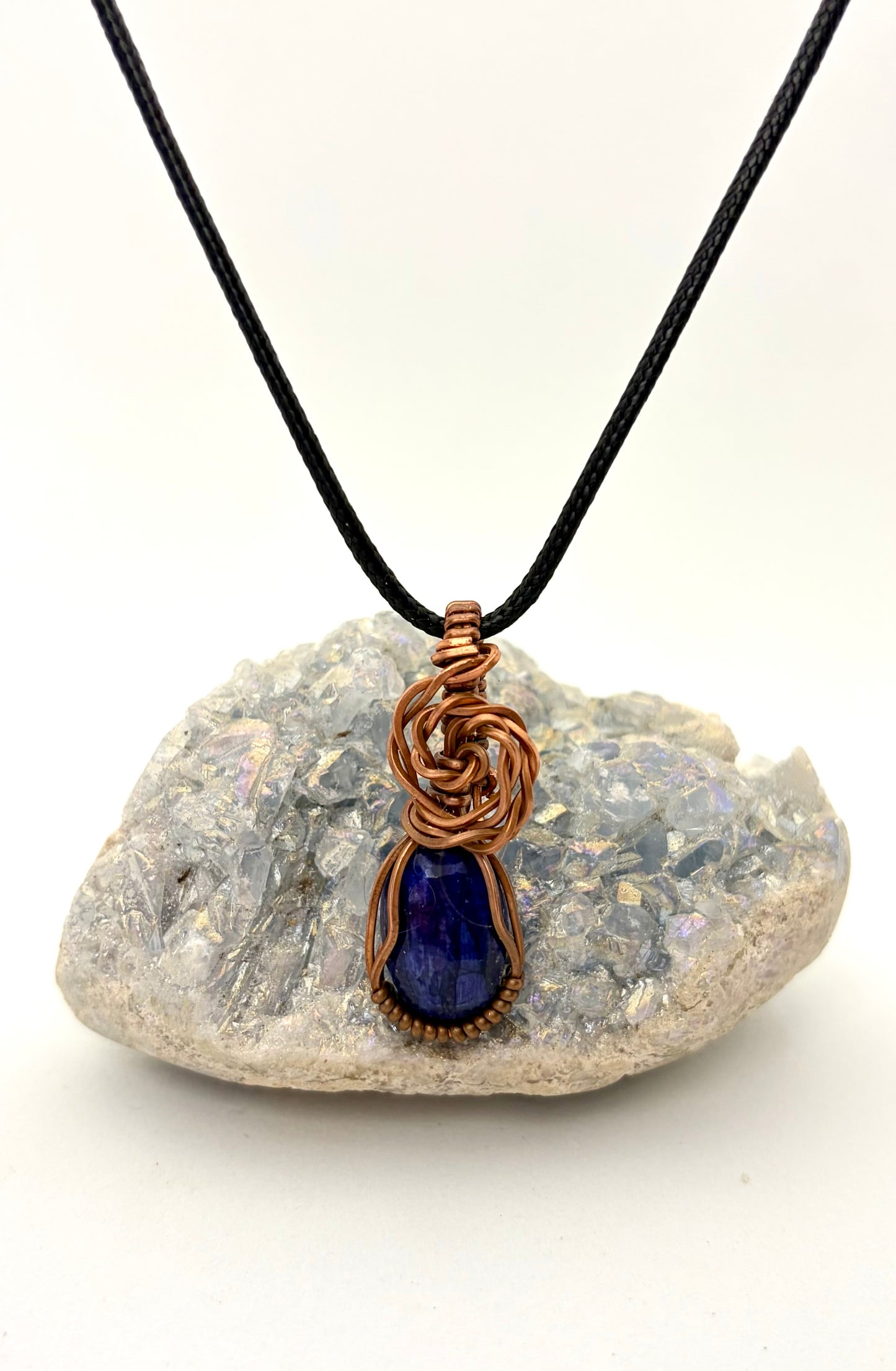 Blue Kyanite Wire Wrapped Pendant | Handmade Copper Necklace