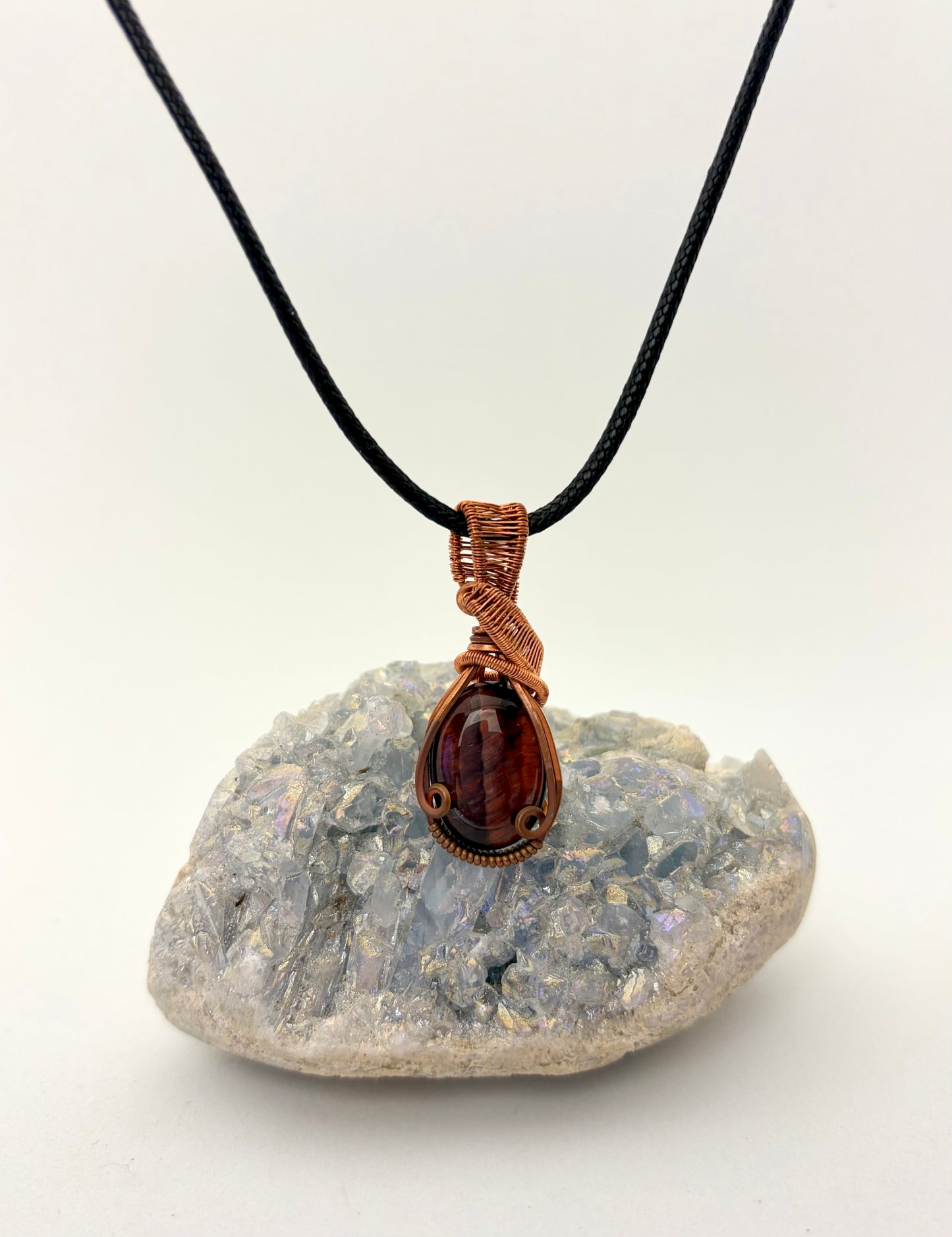 Red Tiger’s Eye Wire Wrapped Necklace | Handmade Copper Pendant