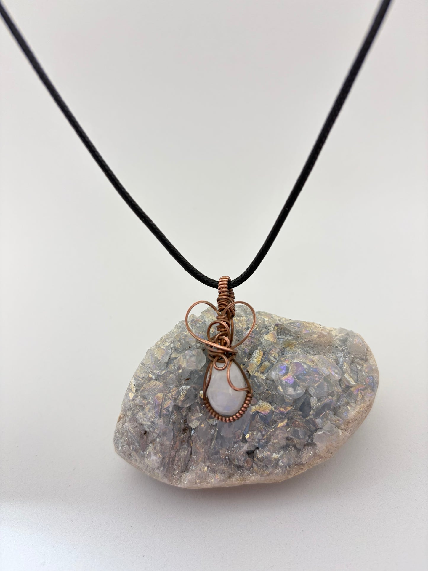 Rainbow Moonstone Wire Wrapped Pendant | Handmade Copper Necklace