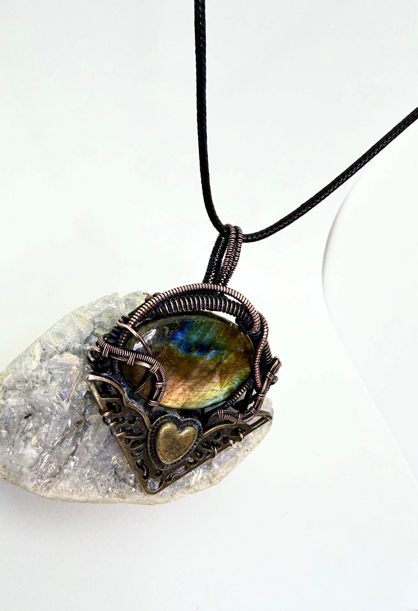 Steampunk Labradorite & Copper Wire Wrapped Pendant