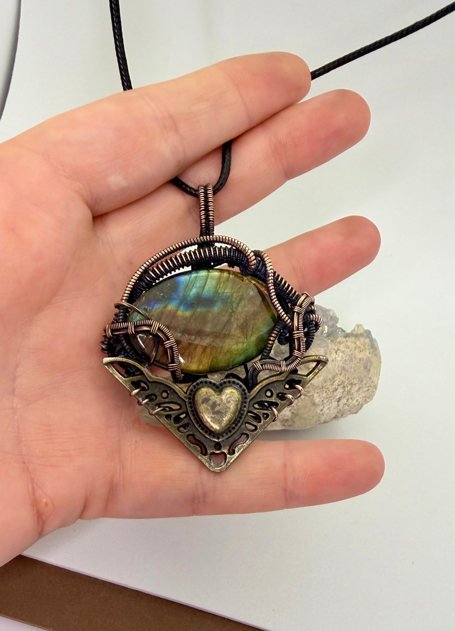 Steampunk Labradorite & Copper Wire Wrapped Pendant