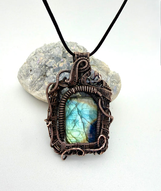 Chaos Labradorite & Copper Wire Wrapped Pendant | Handmade Statement Necklace