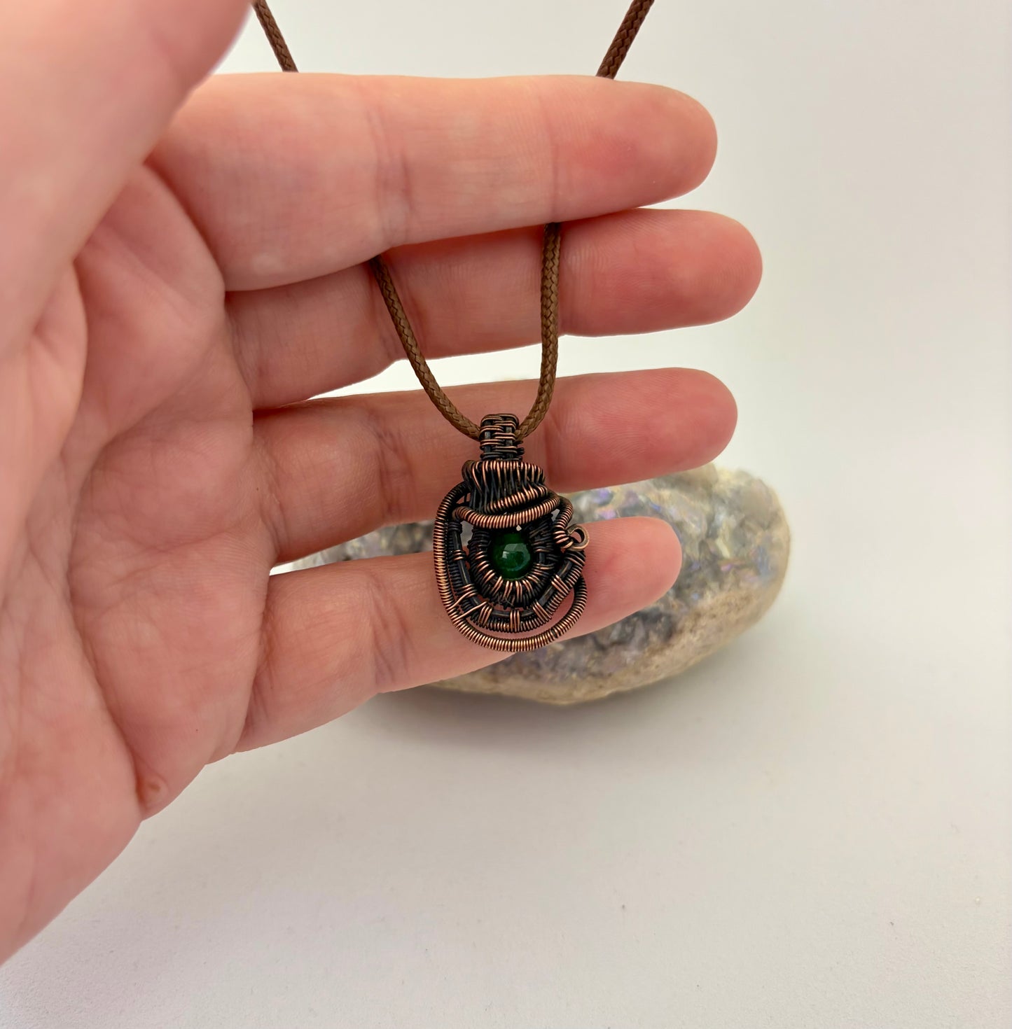 Forest Sprite – Copper Wire Wrapped Green Agate Necklace