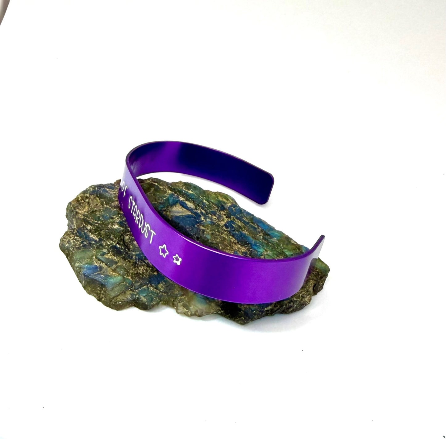 Born of Stardust Cuff Bracelet – Purple Hand Stamped Aluminum Bracelet for Cosmic Souls