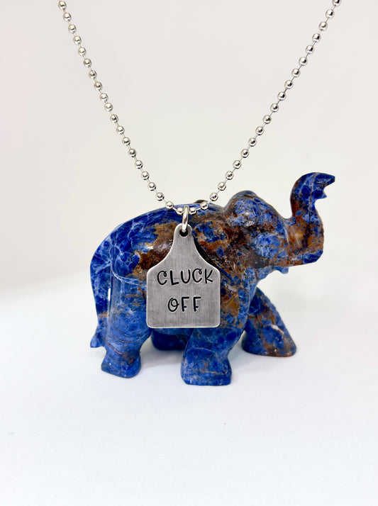 Cluck Off Chicken Tag Necklace – Funny Farm Girl Jewelry, Hand Stamped Aluminum Pendant