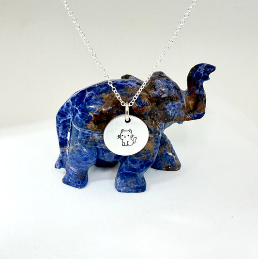 Cute Kitty Hand Stamped Necklace — Minimalist Aluminum Pendant on Silver Chain