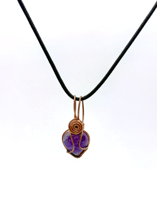 Amethyst Heart Gemstone Wire Wrapped Pendant | Copper & Crystal Necklace