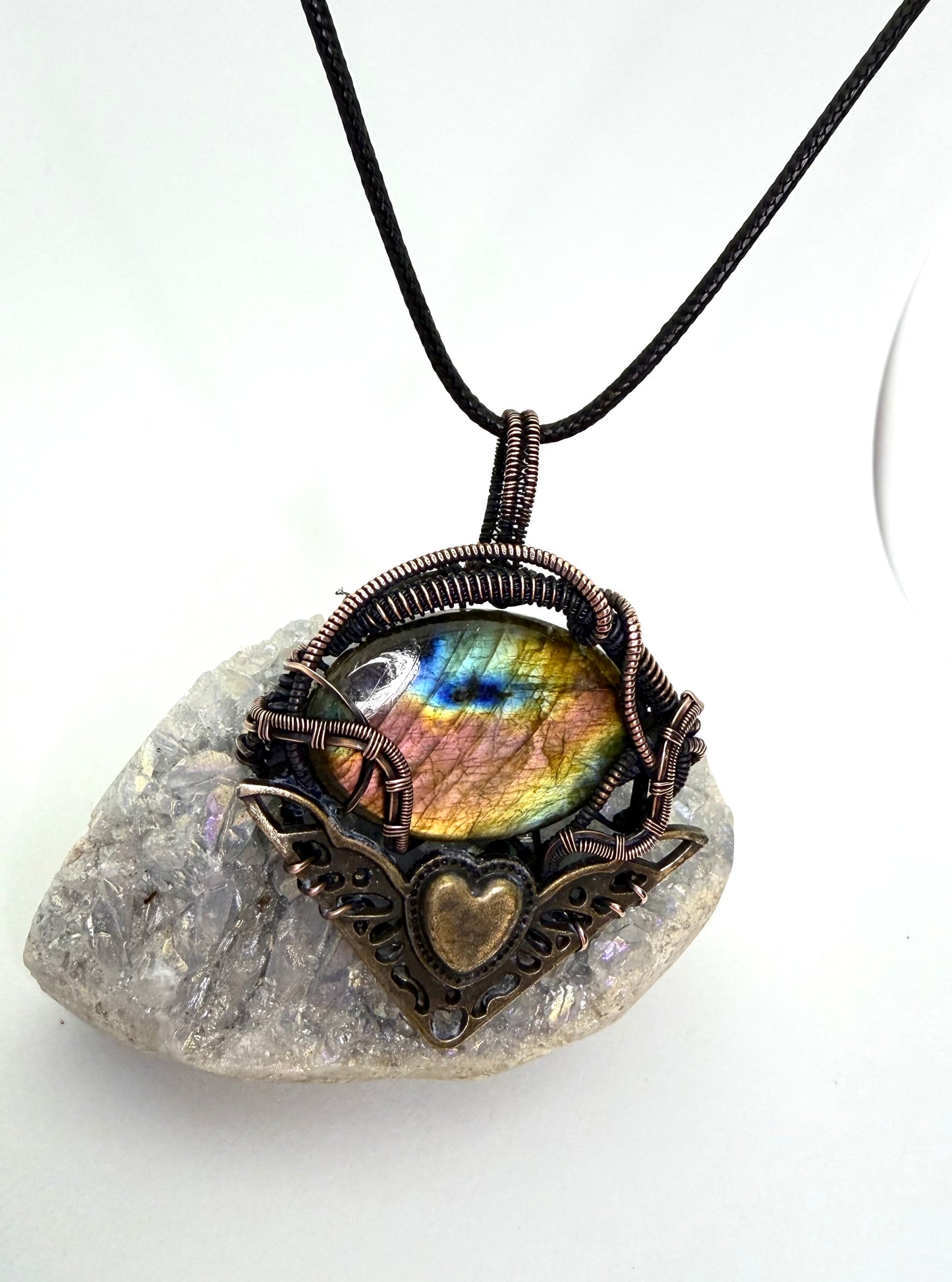 Steampunk Labradorite & Copper Wire Wrapped Pendant