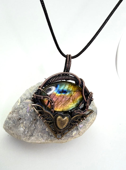 Steampunk Labradorite & Copper Wire Wrapped Pendant