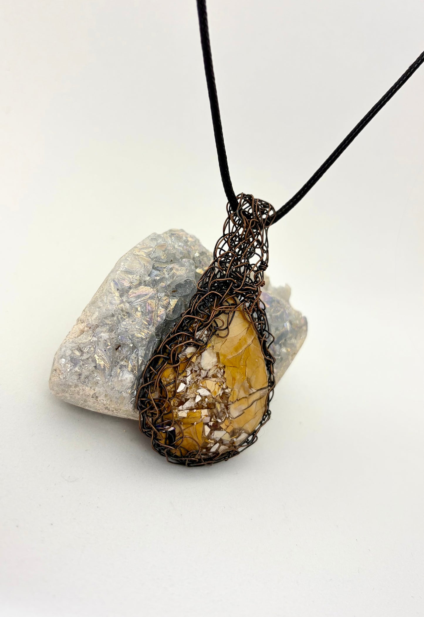 Bumblebee Jasper Wire Wrapped Pendant | Dark Copper Handmade Necklace