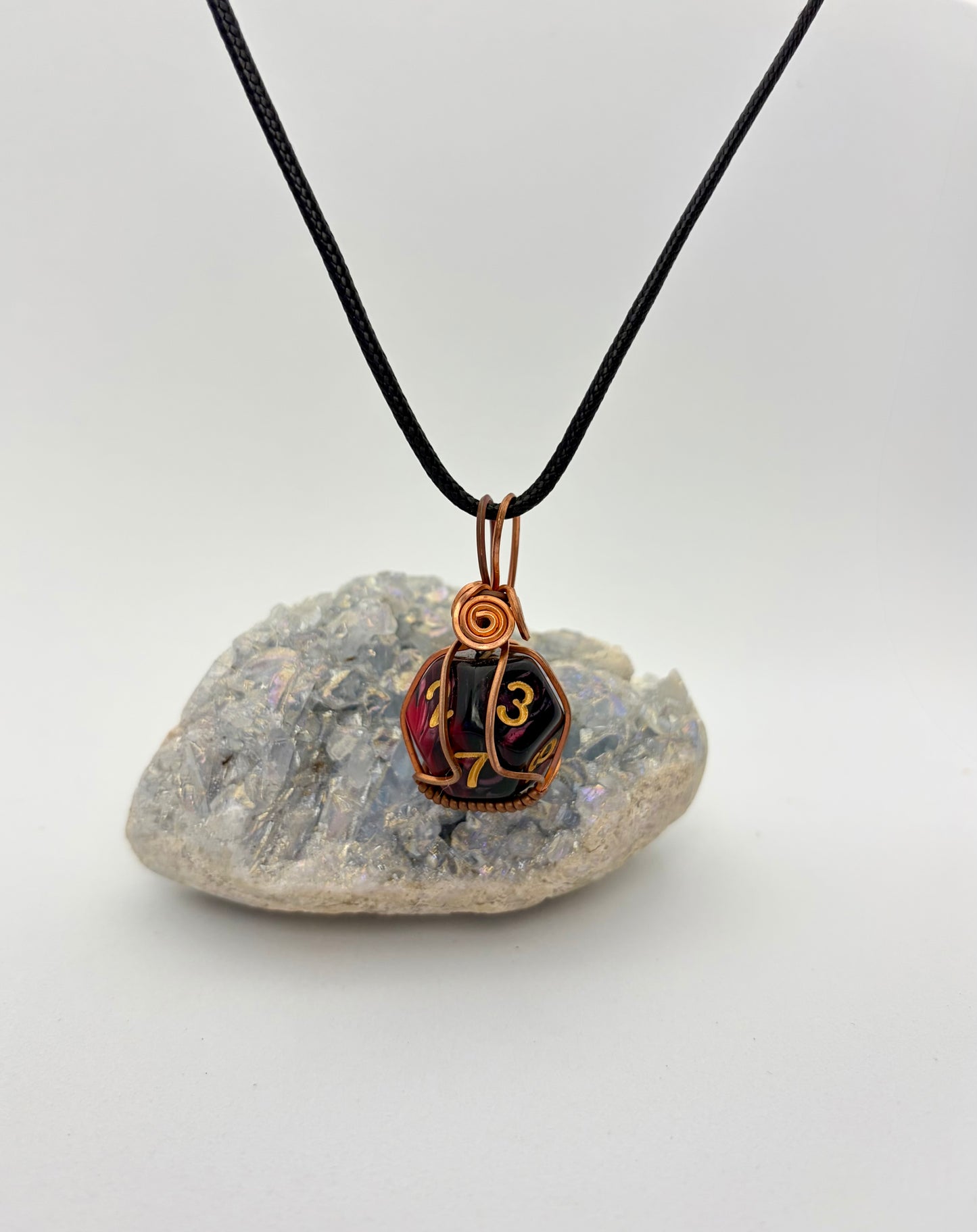 Black & Red D12 Dice Pendant | Copper Wire Wrapped Necklace