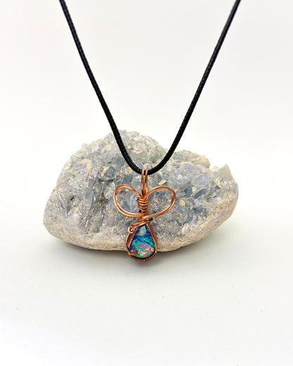 Wire Wrapped Resin Faux Opal Necklace, Copper Wire
