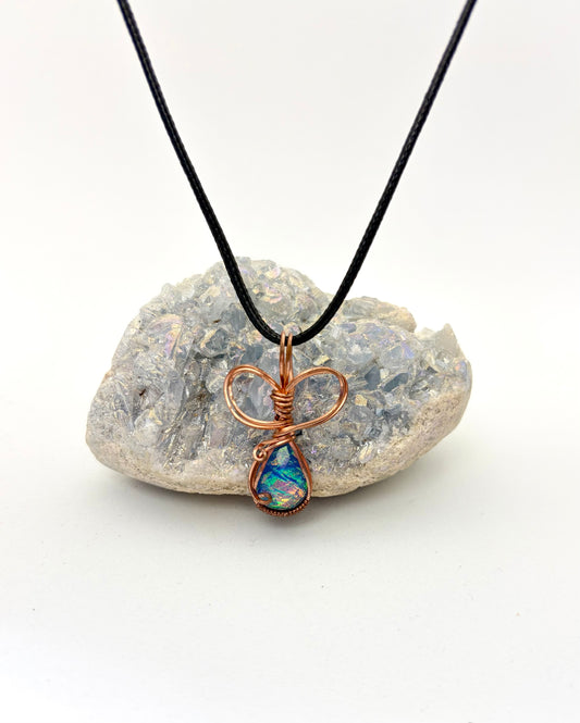 Wire Wrapped Resin Faux Opal Necklace, Copper Wire