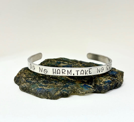 Do No Harm Take No Sh!t Cuff – Hand-Stamped Motivational Aluminum Bracelet
