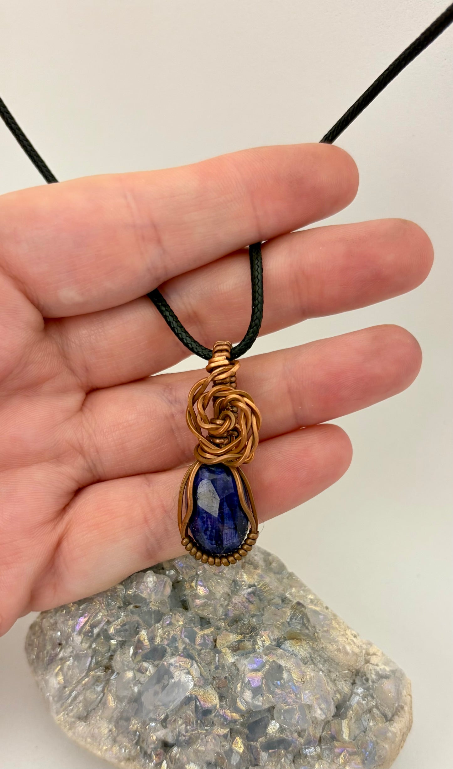 Blue Kyanite Wire Wrapped Pendant | Handmade Copper Necklace