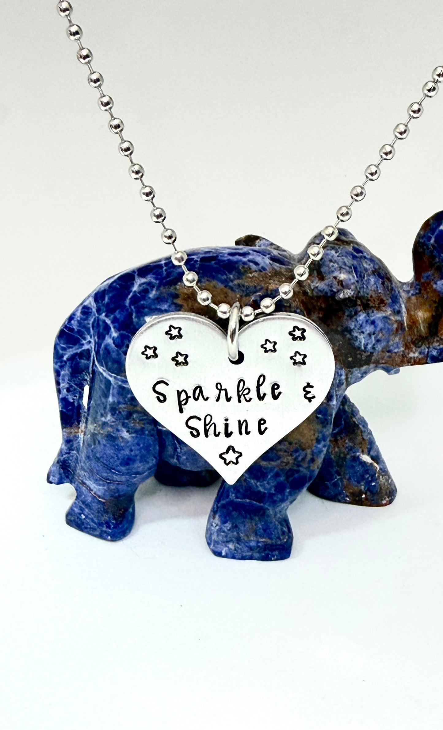 Sparkle & Shine Heart Necklace – Hand-Stamped Aluminum Pendant