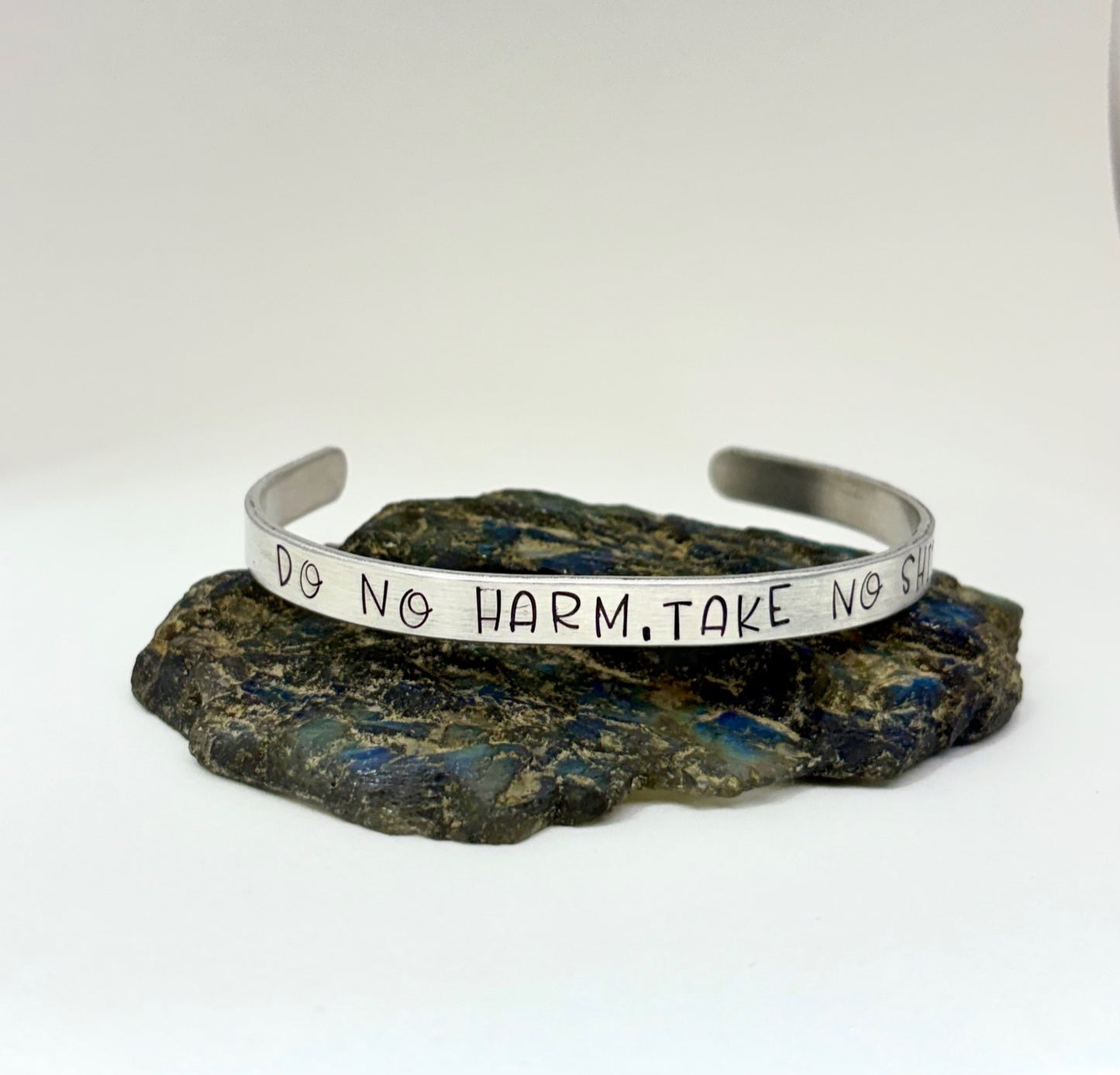 Do No Harm Take No Sh!t Cuff – Hand-Stamped Motivational Aluminum Bracelet