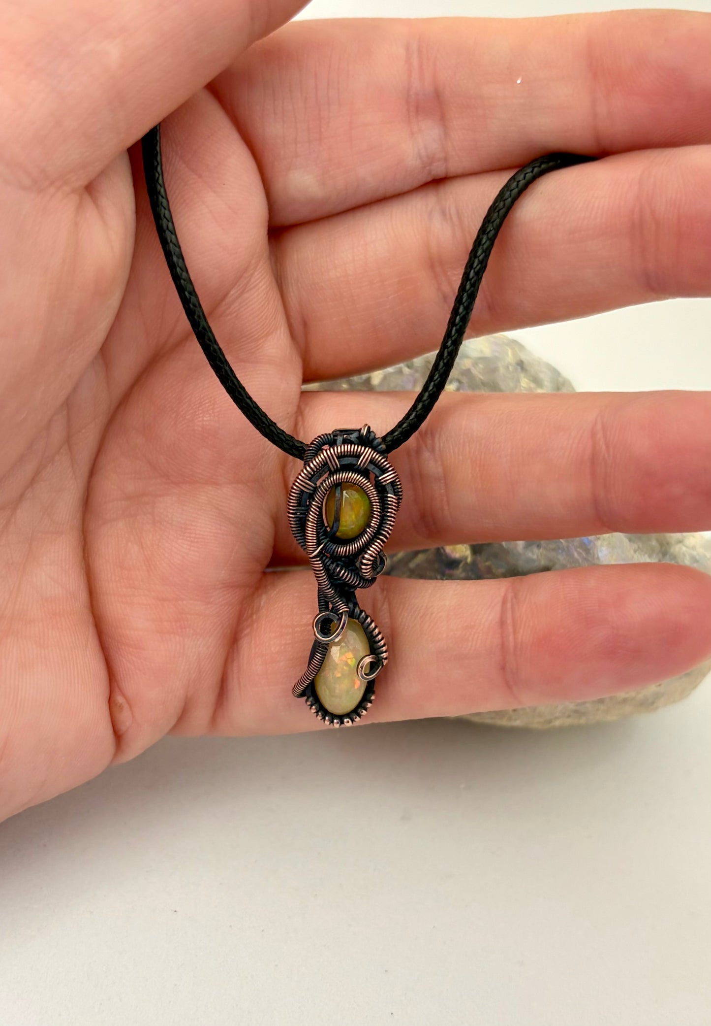 Double Trouble Opal – Copper Wire Wrapped Necklace