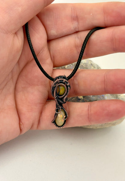 Double Trouble Opal – Copper Wire Wrapped Necklace