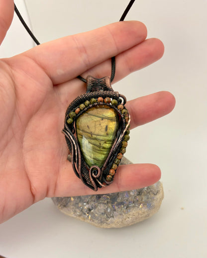 Magical Labradorite & Copper Wire Wrapped Pendant