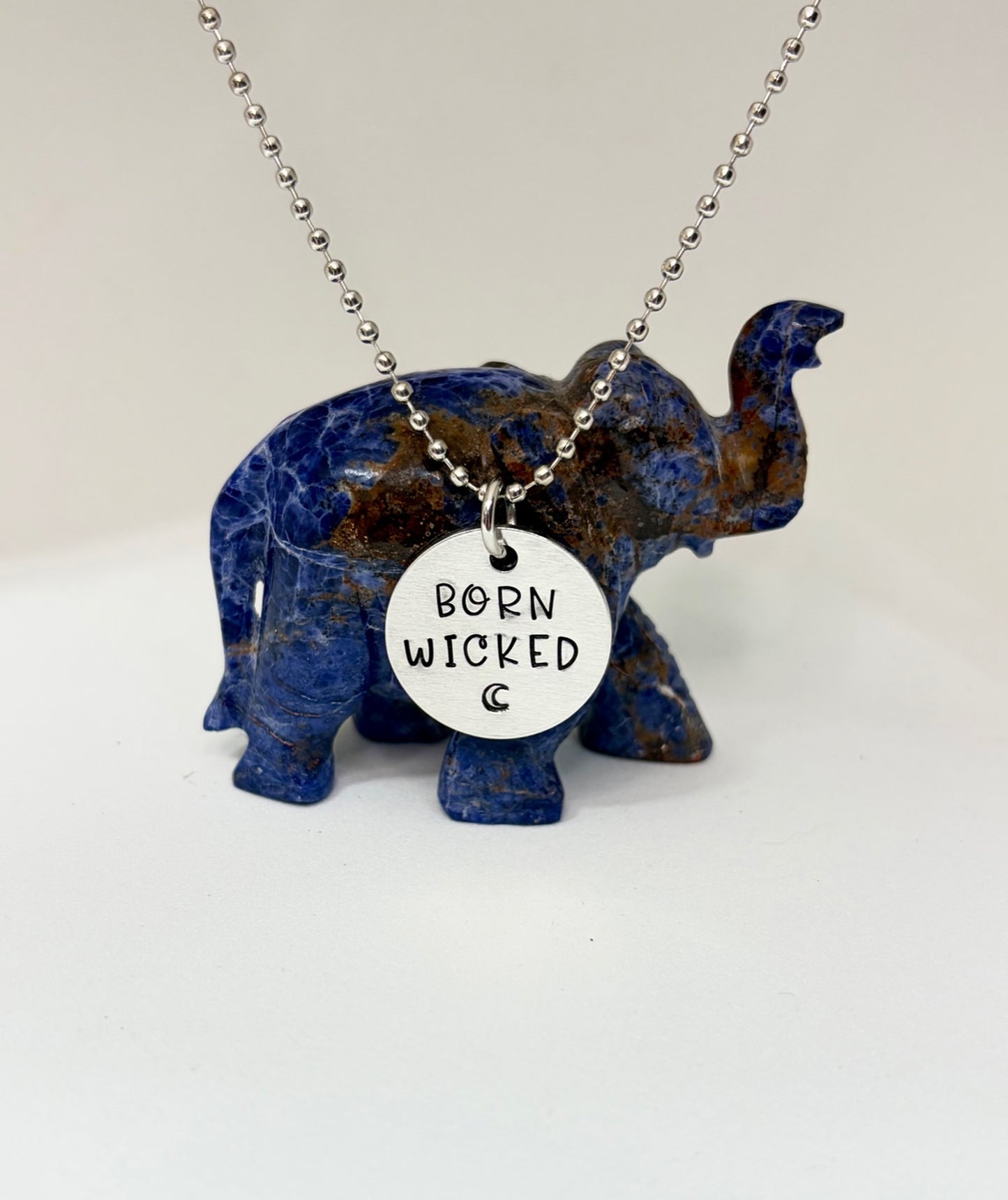 Born Wicked Necklace – Witchy Hand Stamped Pendant with Crescent Moon