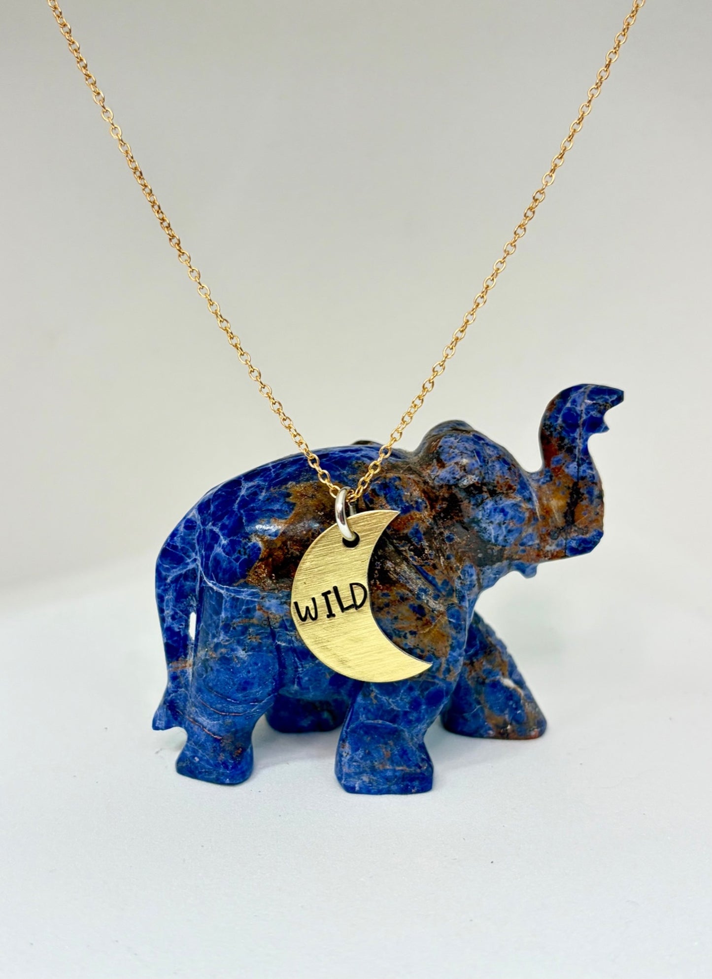 Wild Crescent Moon Necklace – Brass Hand Stamped Pendant for Boho & Nature Lovers