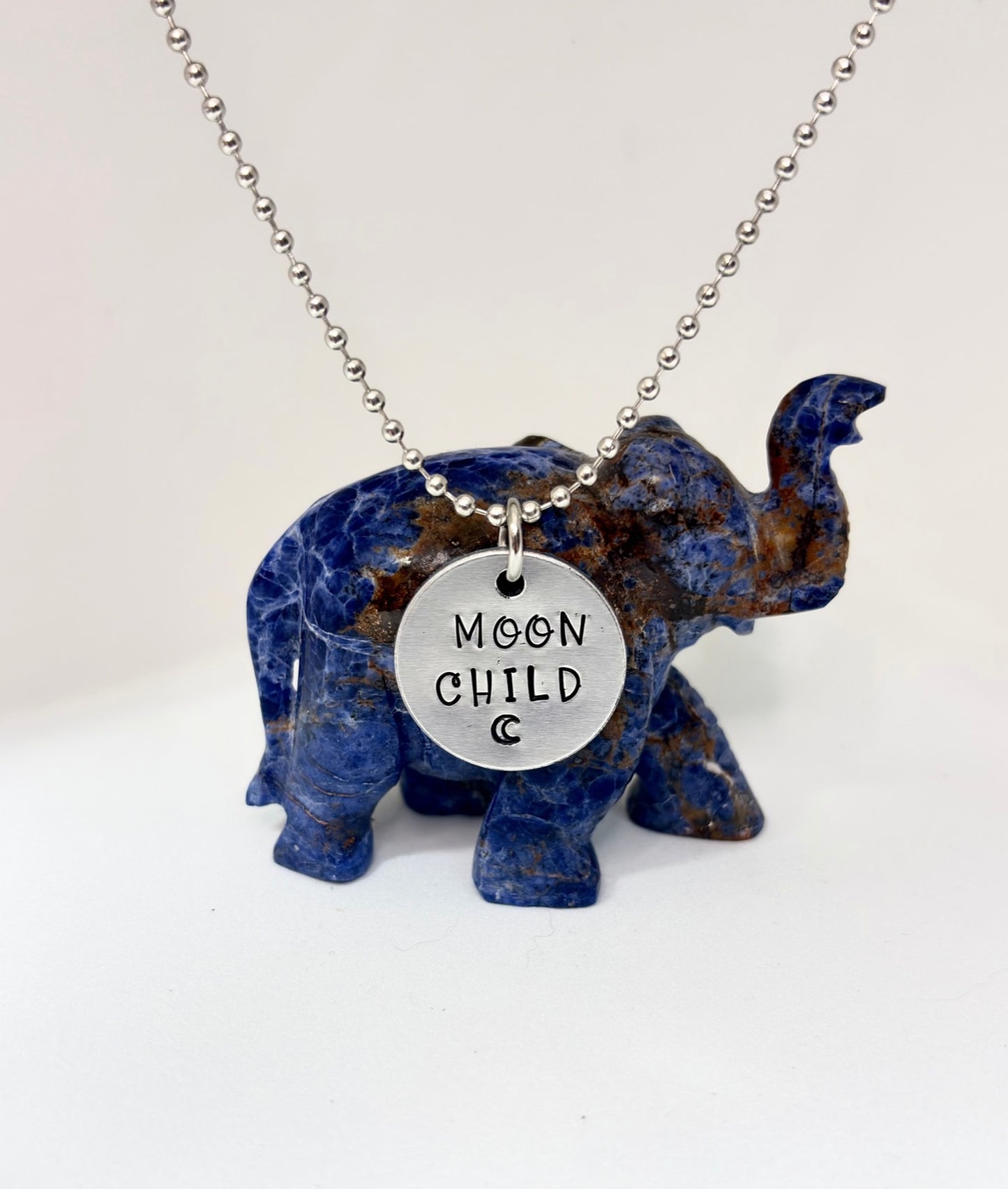 Moon Child Necklace – Hand Stamped Celestial Pendant for Lunar, Witchy & Boho Souls