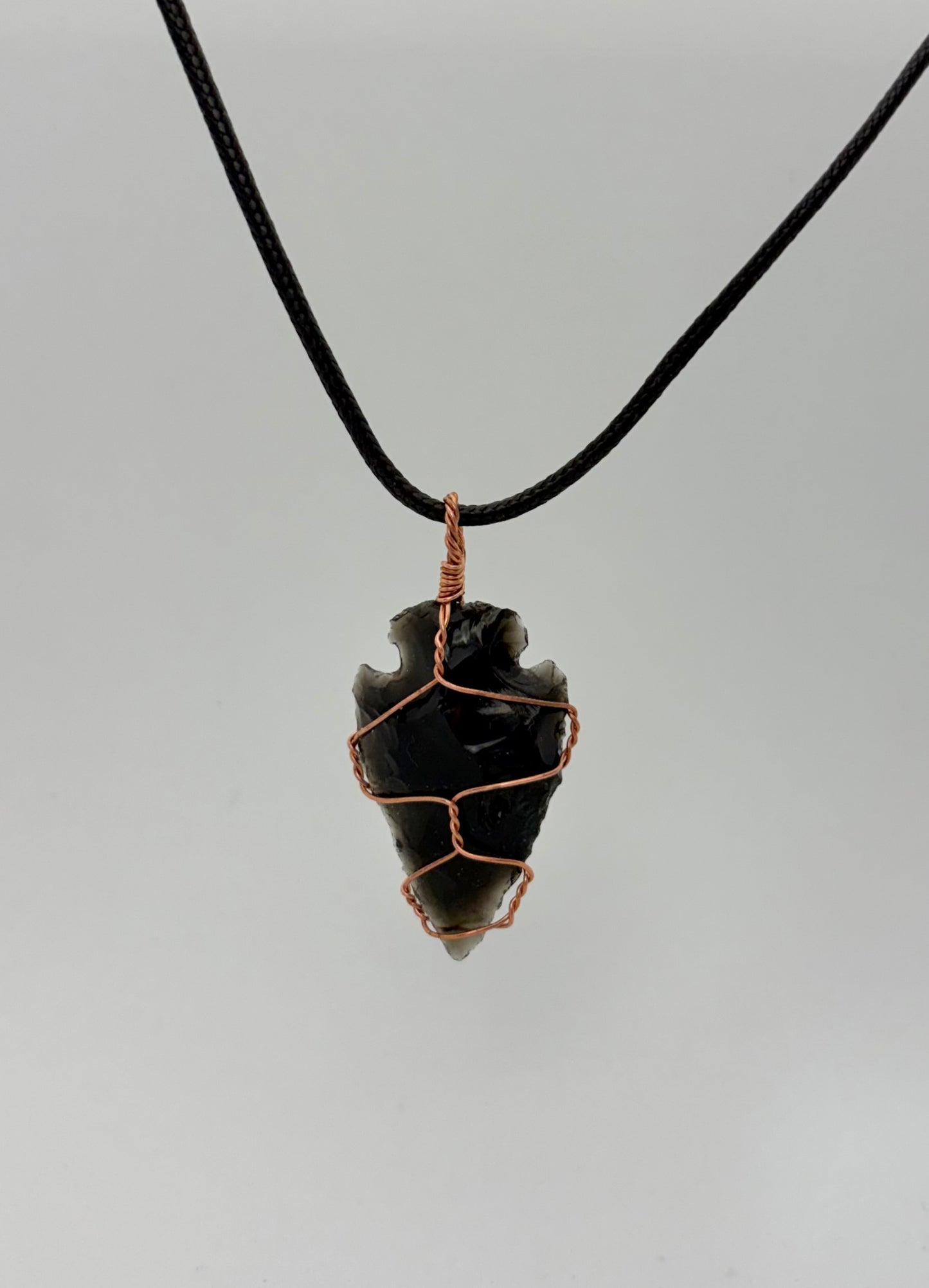Obsidian Arrowhead Necklace | Copper Wire Wrapped Pendant