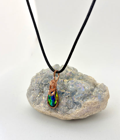 Wire Wrapped Resin Faux Opal Necklace, Copper Wire