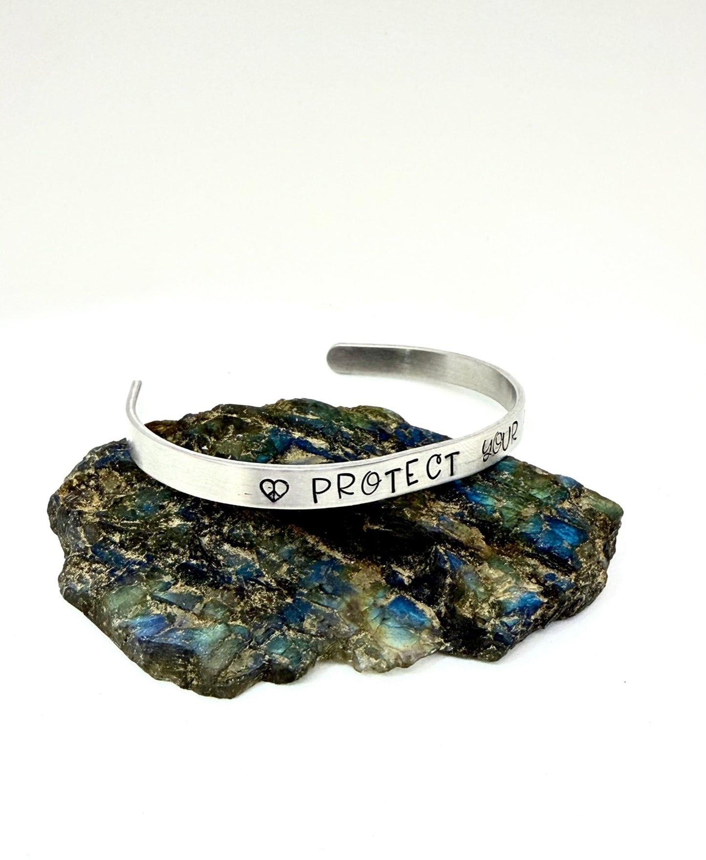 Protect Your Peace Bracelet – Hand-Stamped Aluminum Cuff, Inspirational Jewelry