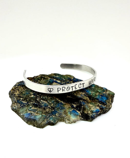 Protect Your Peace Bracelet – Hand-Stamped Aluminum Cuff, Inspirational Jewelry