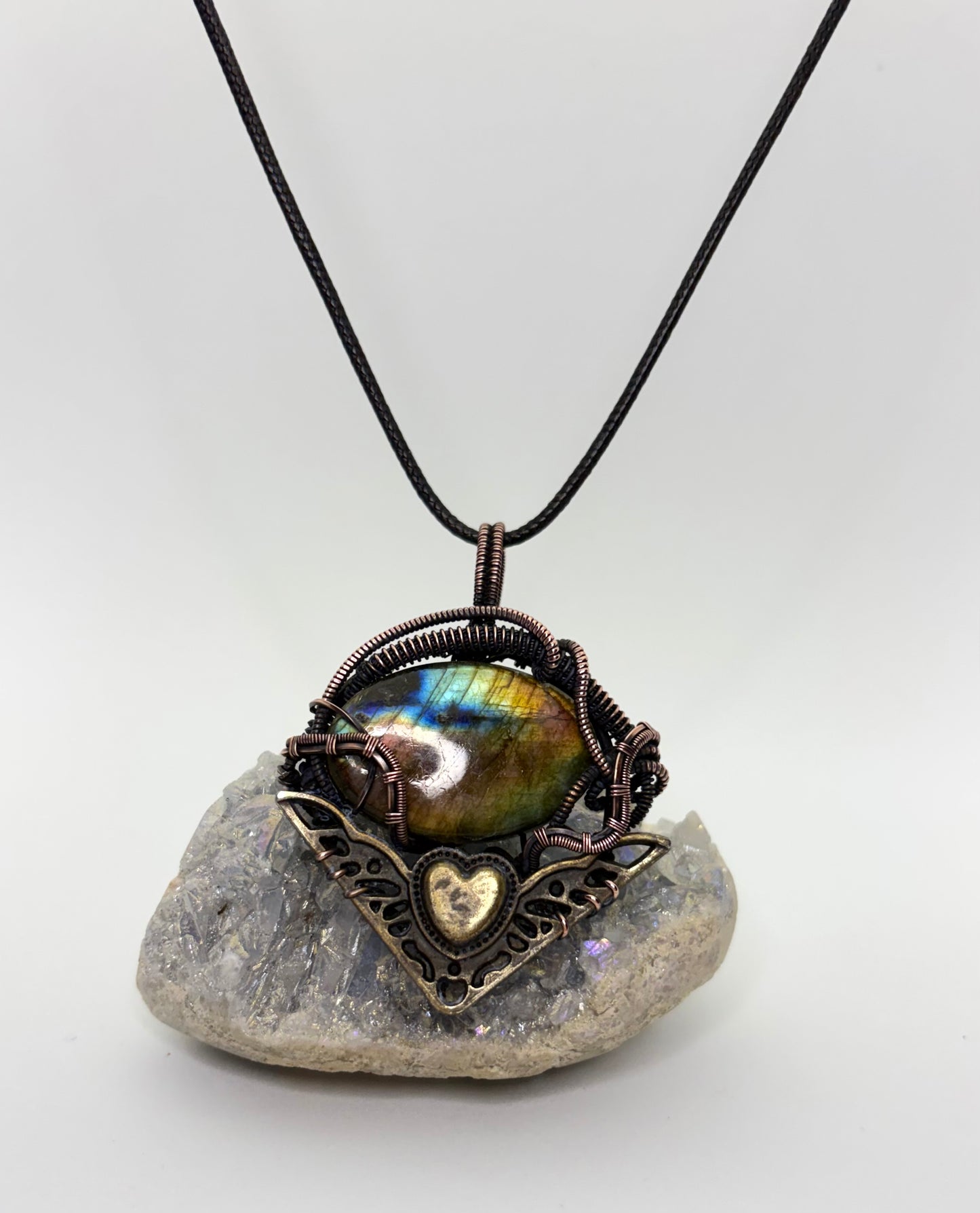 Steampunk Labradorite & Copper Wire Wrapped Pendant