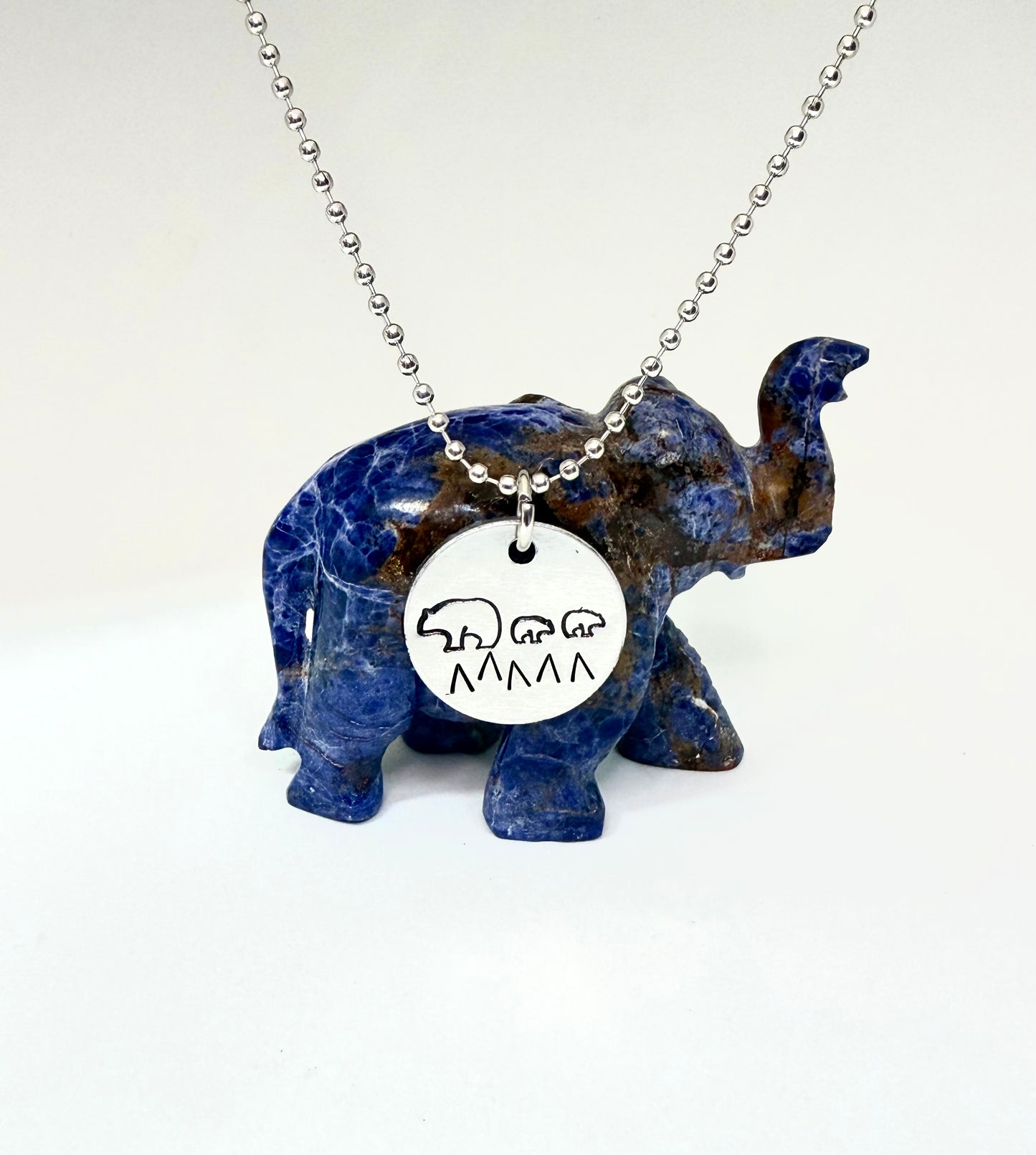 Hand Stamped Mama Bear & Cubs Necklace – Adventure Family Pendant – Aluminum Ball Chain