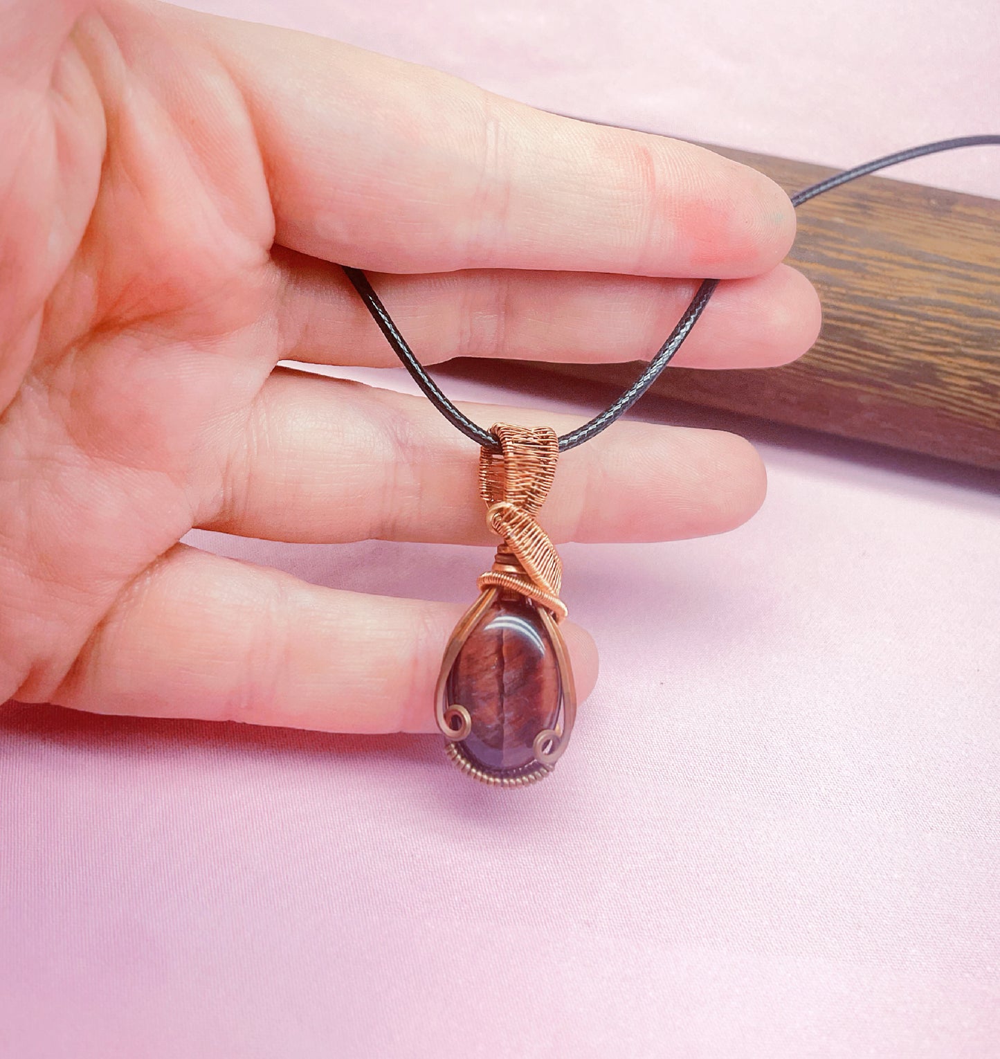 Red Tiger’s Eye Wire Wrapped Necklace | Handmade Copper Pendant