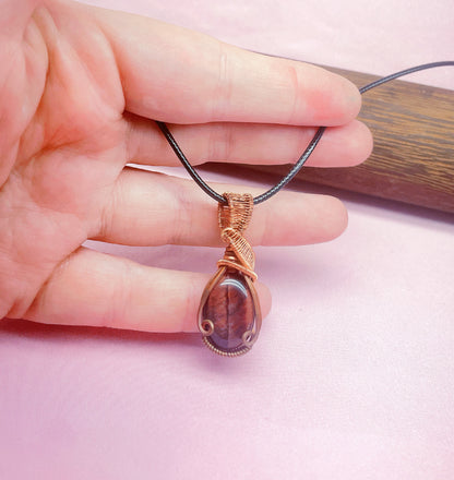 Red Tiger’s Eye Wire Wrapped Necklace | Handmade Copper Pendant