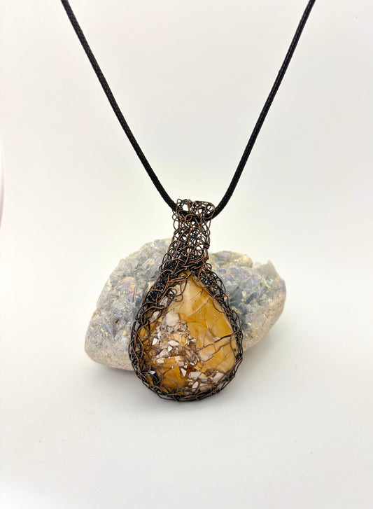 Bumblebee Jasper Wire Wrapped Pendant | Dark Copper Handmade Necklace
