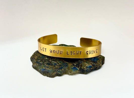 Let Your Light Shine Gold Aluminum Cuff Bracelet — Inspirational Hand Stamped Jewelry
