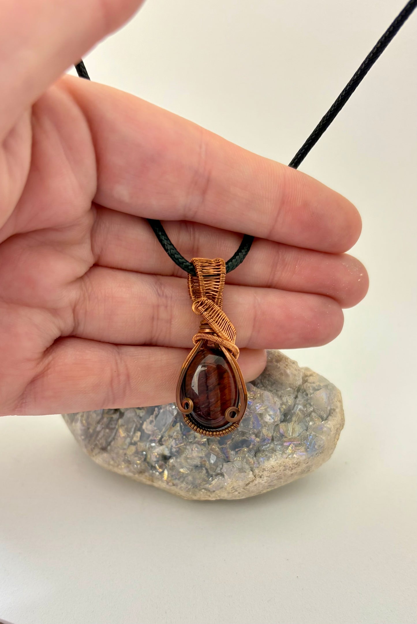 Red Tiger’s Eye Wire Wrapped Necklace | Handmade Copper Pendant