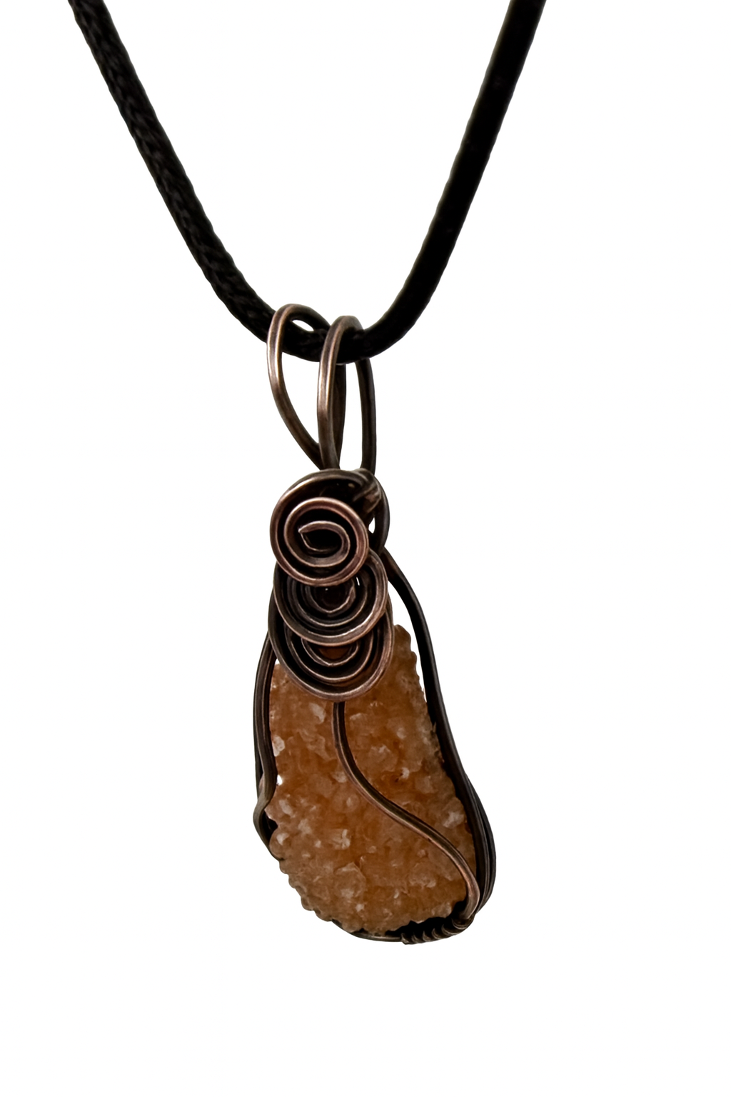 Aragonite Star Cluster Wire Wrapped Pendant | Handmade Copper Necklace