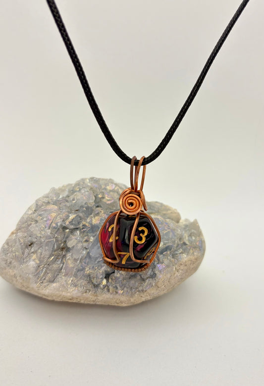 Black & Red D12 Dice Pendant | Copper Wire Wrapped Necklace