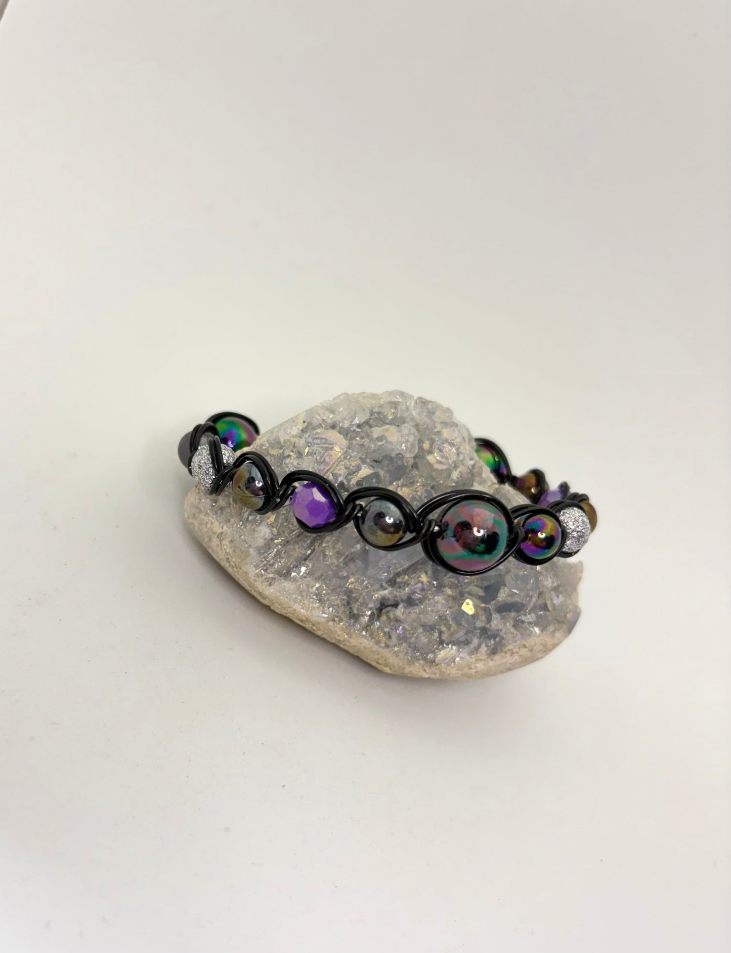 Cosmic Night Wire Wrapped Bracelet | Handmade Galaxy Bead Jewelry