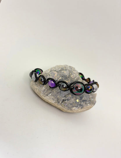 Cosmic Night Wire Wrapped Bracelet | Handmade Galaxy Bead Jewelry