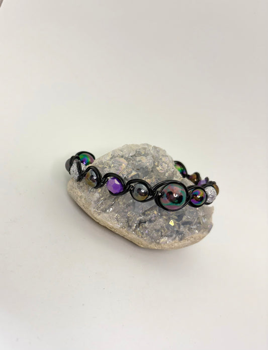 Cosmic Night Wire Wrapped Bracelet | Handmade Galaxy Bead Jewelry