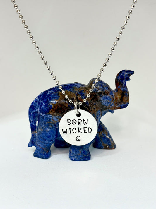 Born Wicked Necklace – Witchy Hand Stamped Pendant with Crescent Moon