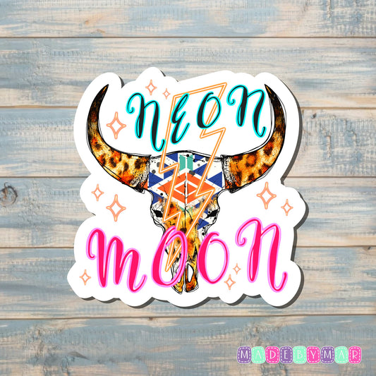 Neon Moon Longhorn |Sticker or Magnet