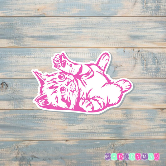 Pink Playful Kitten | Sticker or Magnet | Cat Mom