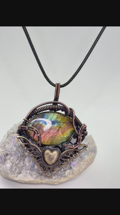 Steampunk Labradorite & Copper Wire Wrapped Pendant
