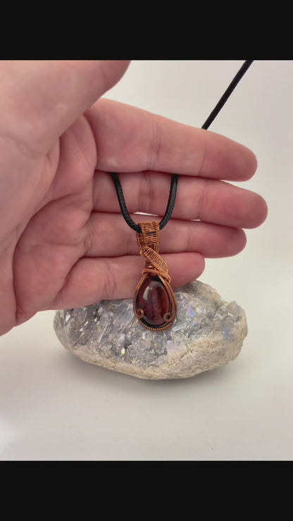 Red Tiger’s Eye Wire Wrapped Necklace | Handmade Copper Pendant
