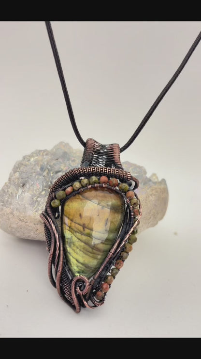Magical Labradorite & Copper Wire Wrapped Pendant