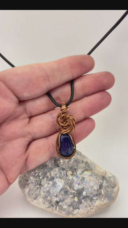 Blue Kyanite Wire Wrapped Pendant | Handmade Copper Necklace